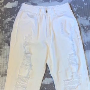 White Ripped Straight Leg Jeans